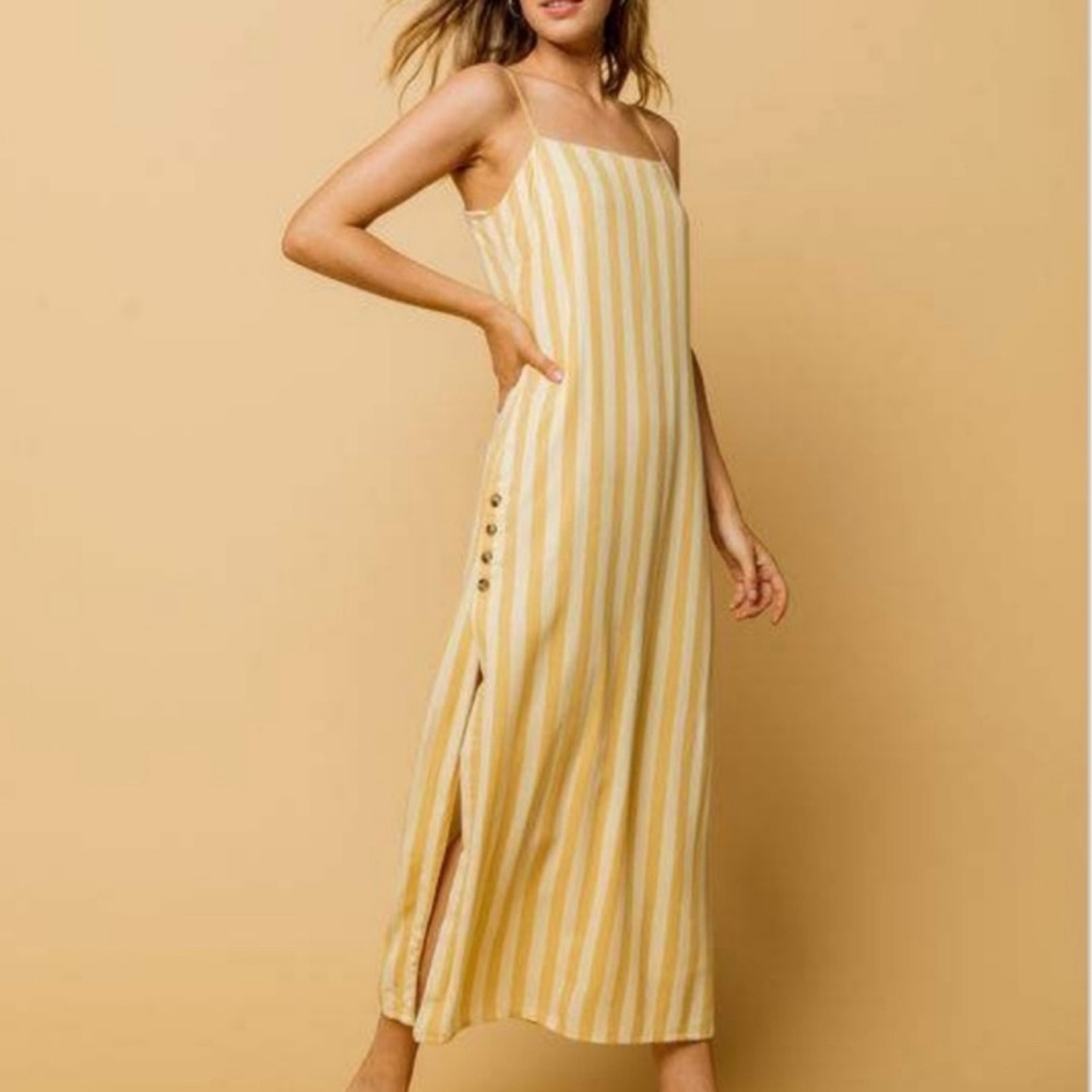 Amuse Society Yellow Striped Midi Dress